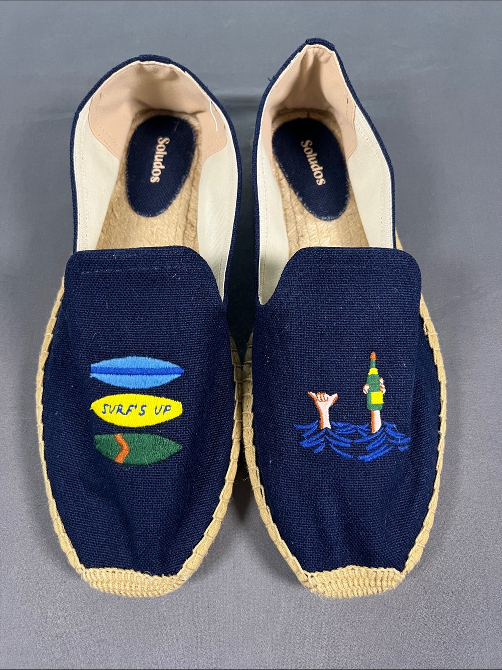 Soludos Navy Canvas Espadrilles with Surf Embroidery
